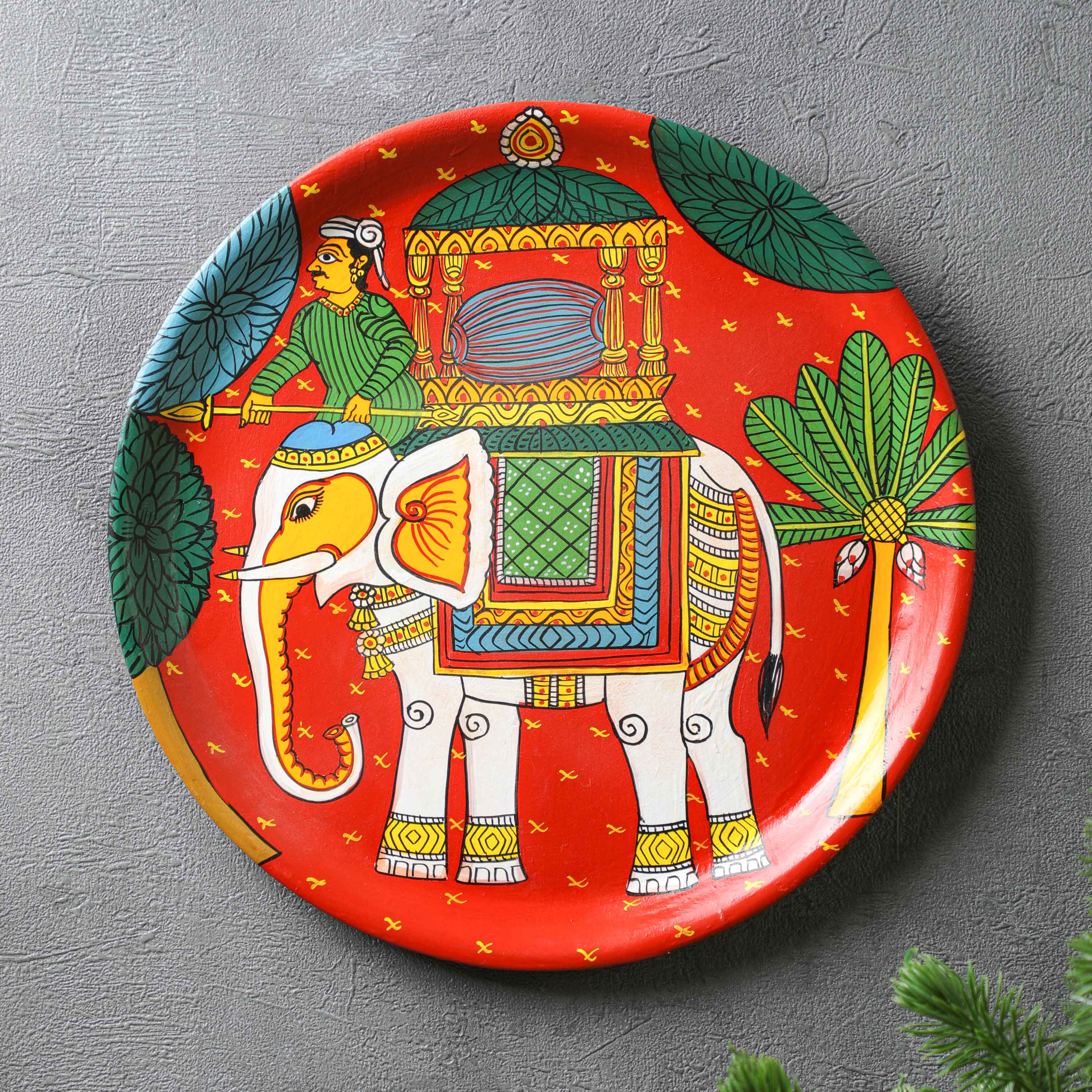 White Elephant Ride Cheriyal Wall Plate -  12"